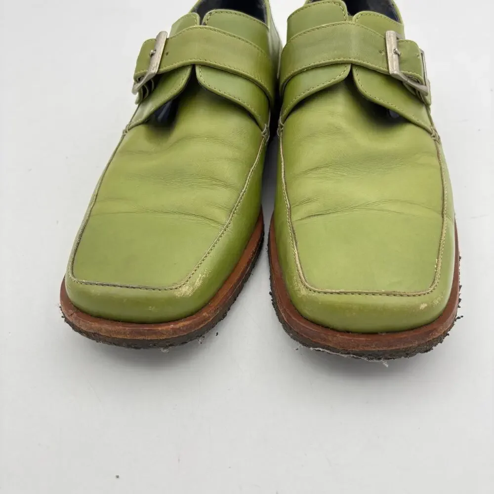 Vintage John Fluevog Ascot Leather Shoes Men's 7 Monk Strap Green